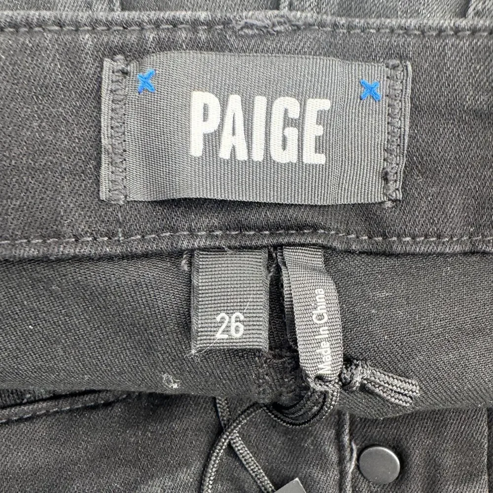 NWT Paige Mayslie Straight Ankle Jean in Black Fog Luxe Coating Black